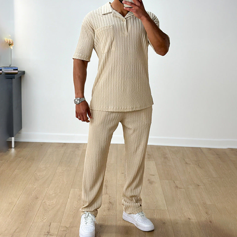 Ensemble polo homme casual été – chemise manches courtes + pantalon