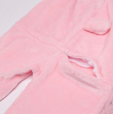 Pyjama enfant une pièce animal cartoon rose – flanelle chaude, col rond