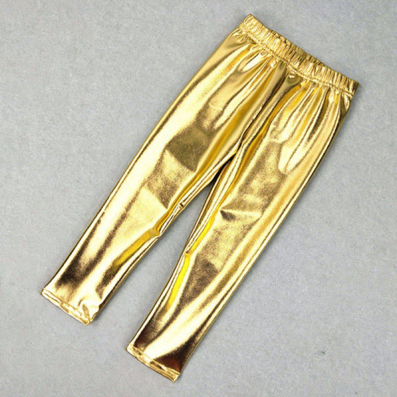 Pantalon brillant doré à taille élastique pour filles