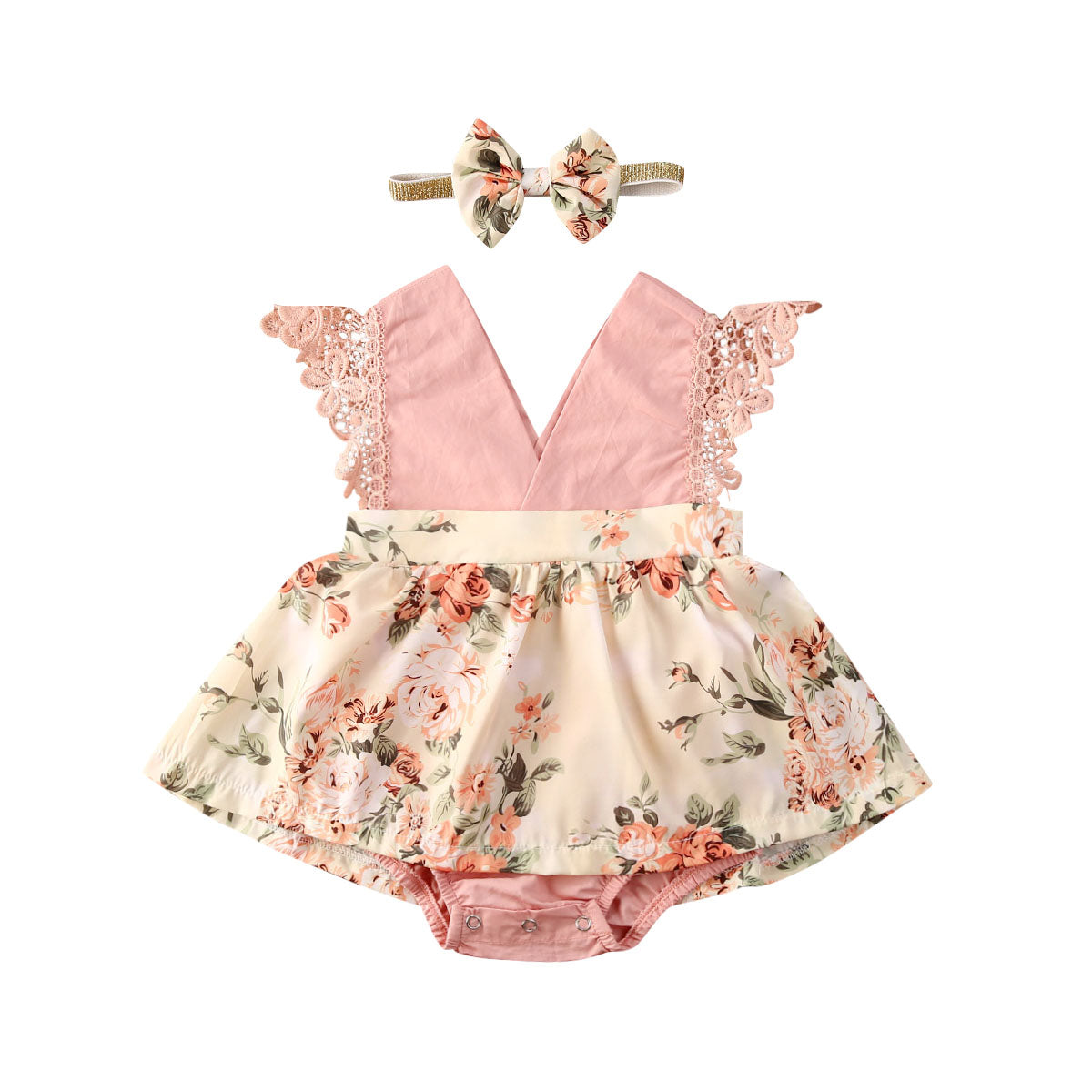 Combinaison princesse dentelle florale bébé col V été