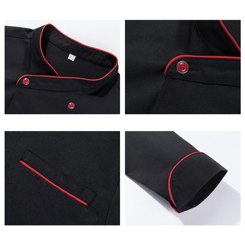 Uniforme chef manches courtes/longues polyester coton – restauration hôtel blanc/noir