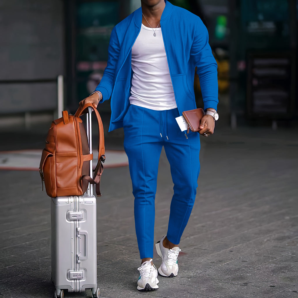 Ensemble baseball waffle gaufré zip poche – veste pantalon automne 5 coloris