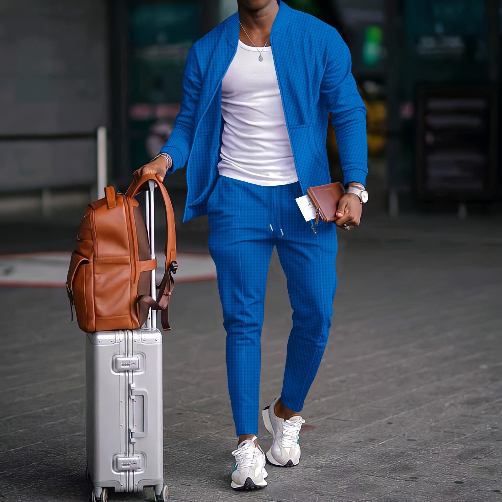 Ensemble baseball waffle gaufré zip poche – veste pantalon automne 5 coloris