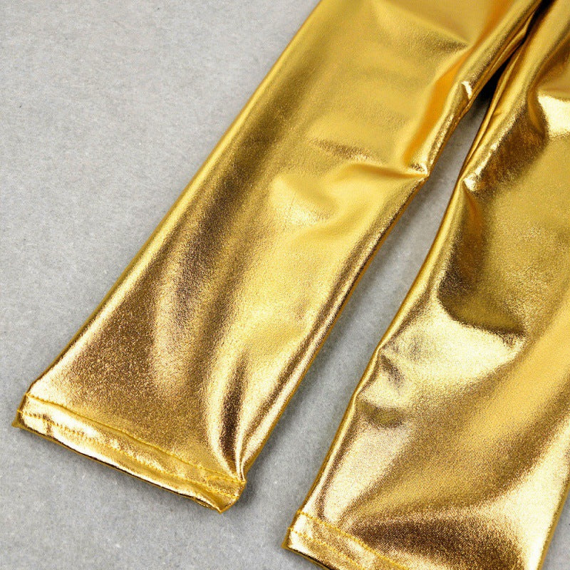 Pantalon brillant doré à taille élastique pour filles
