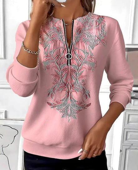Women's long-sleeve pullover sweatshirt with festive trendy patterns.