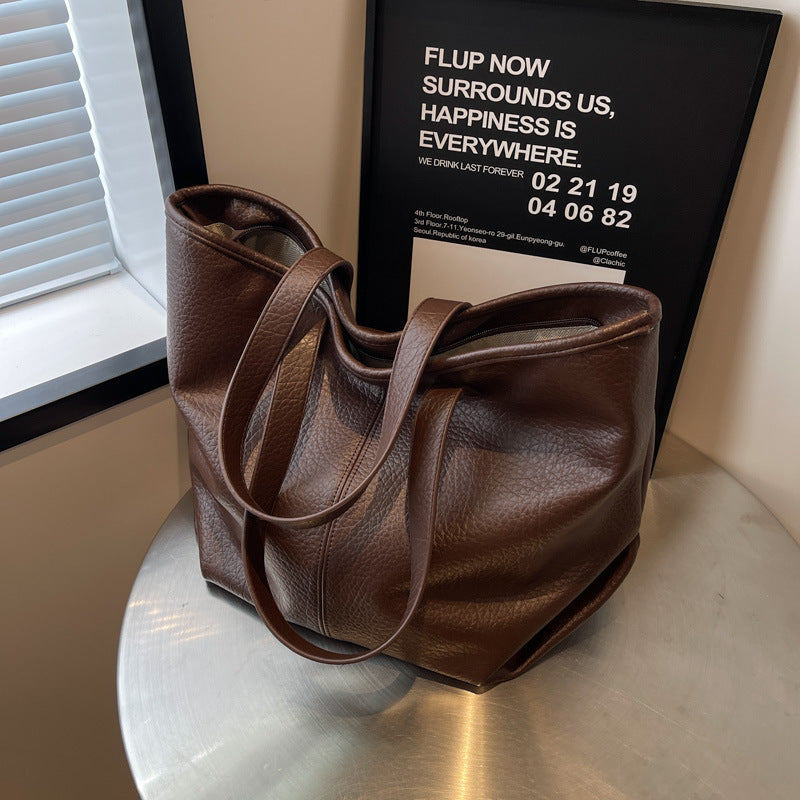 Sac fourre-tout rétro femme chic – tote bag PU souple, style commuting