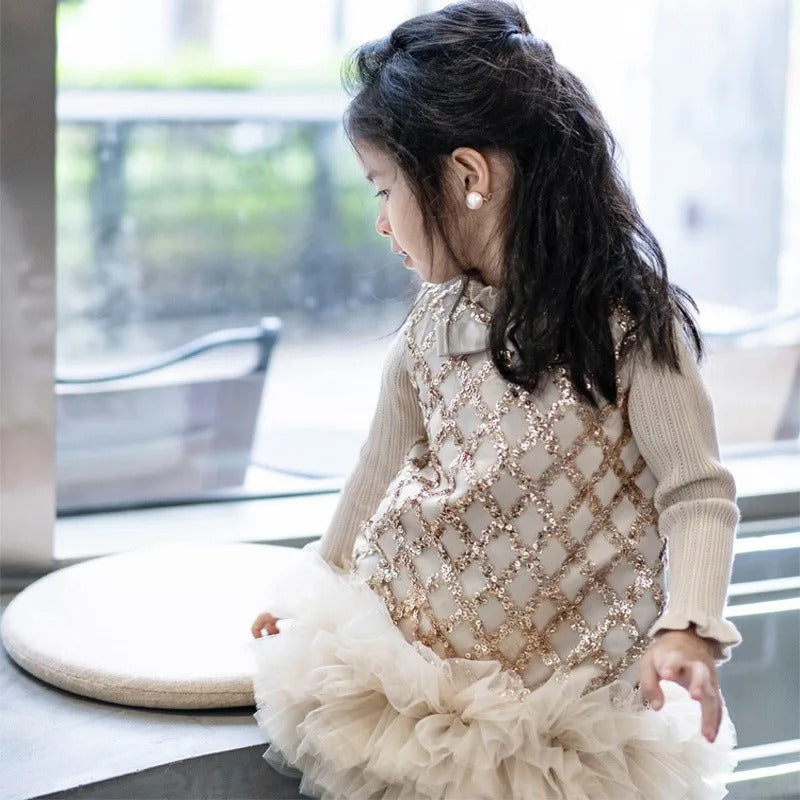 Robe de Princesse sans manches fille + sweater – rouge chinois/thé au lait