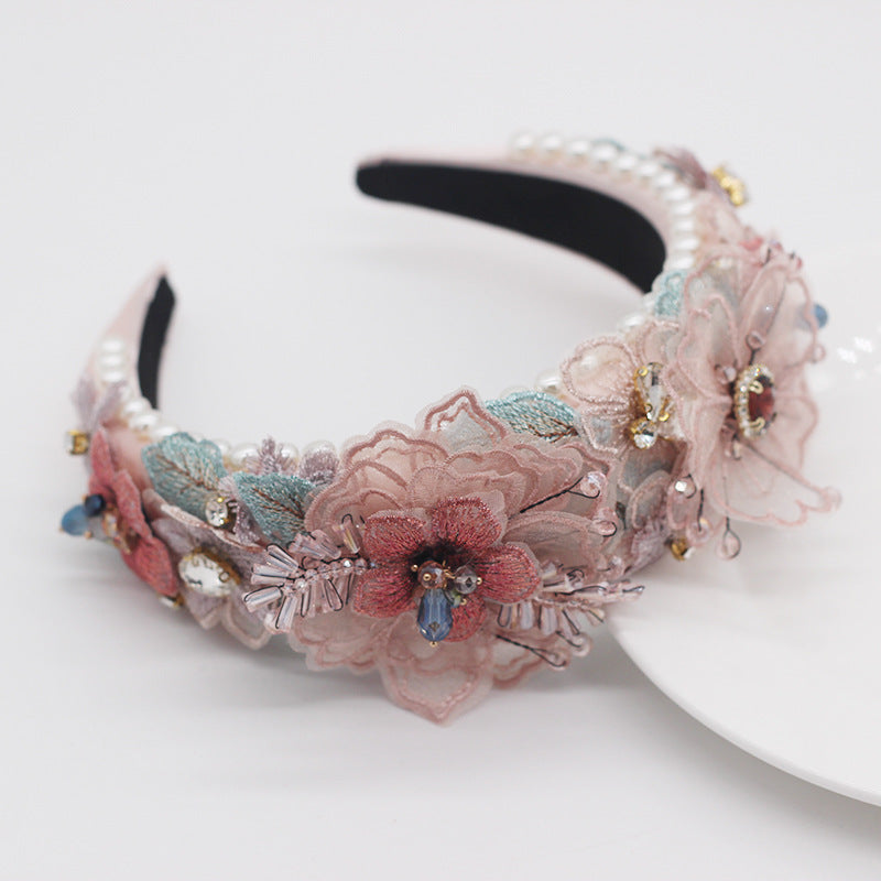 Accessoire baroque pour femme avec perles, dentelle et cristaux – Idéal pour les soirées ou bals