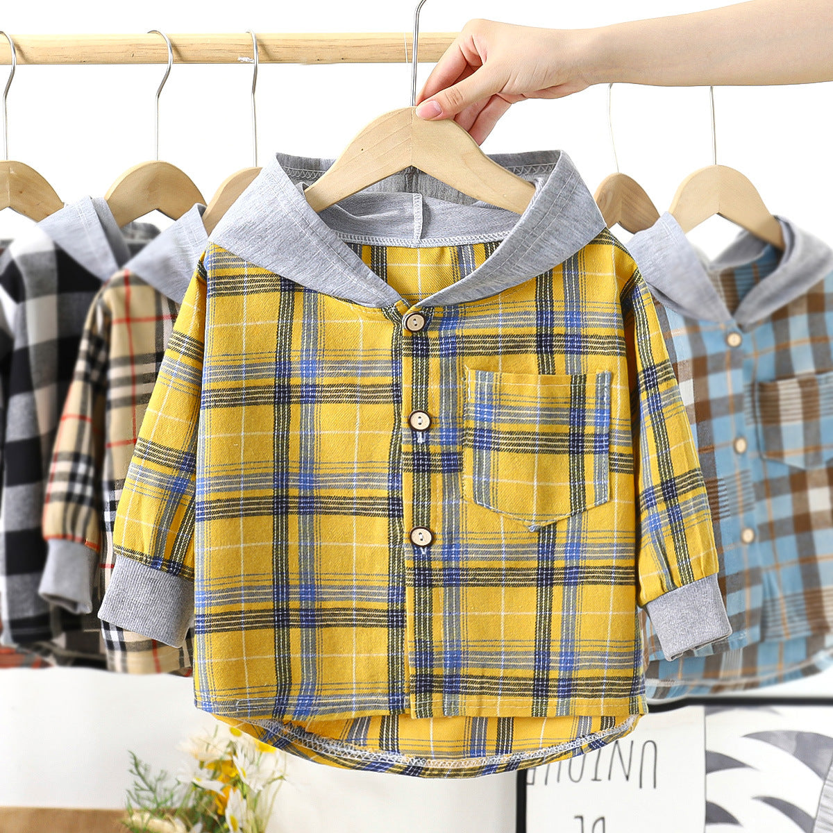 Chemise à carreaux capuche unisexe enfant/adolescent