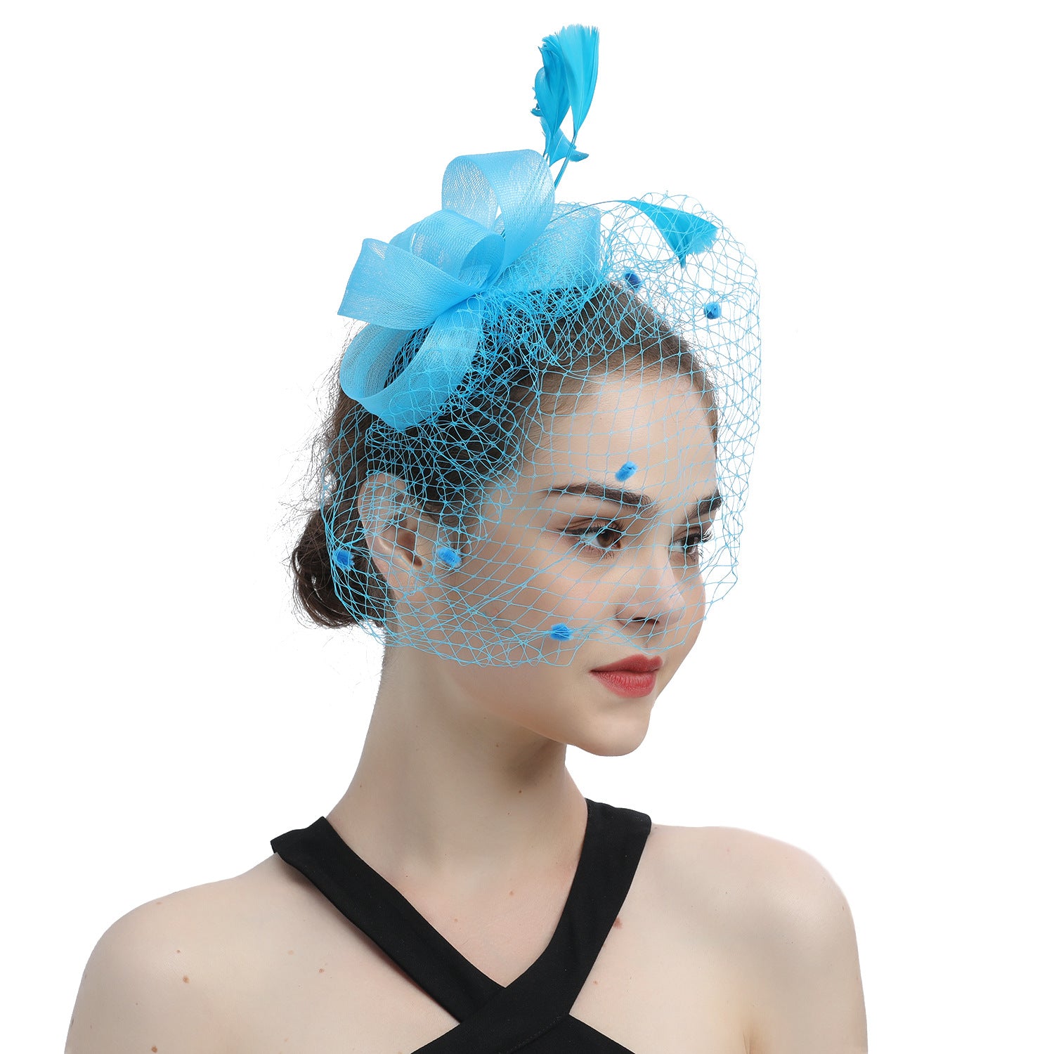 VOILE MARIÉE NOEUDS CHEVEUX CHAPEAU FASCINATEUR FLEURS FILET PAPILLONS