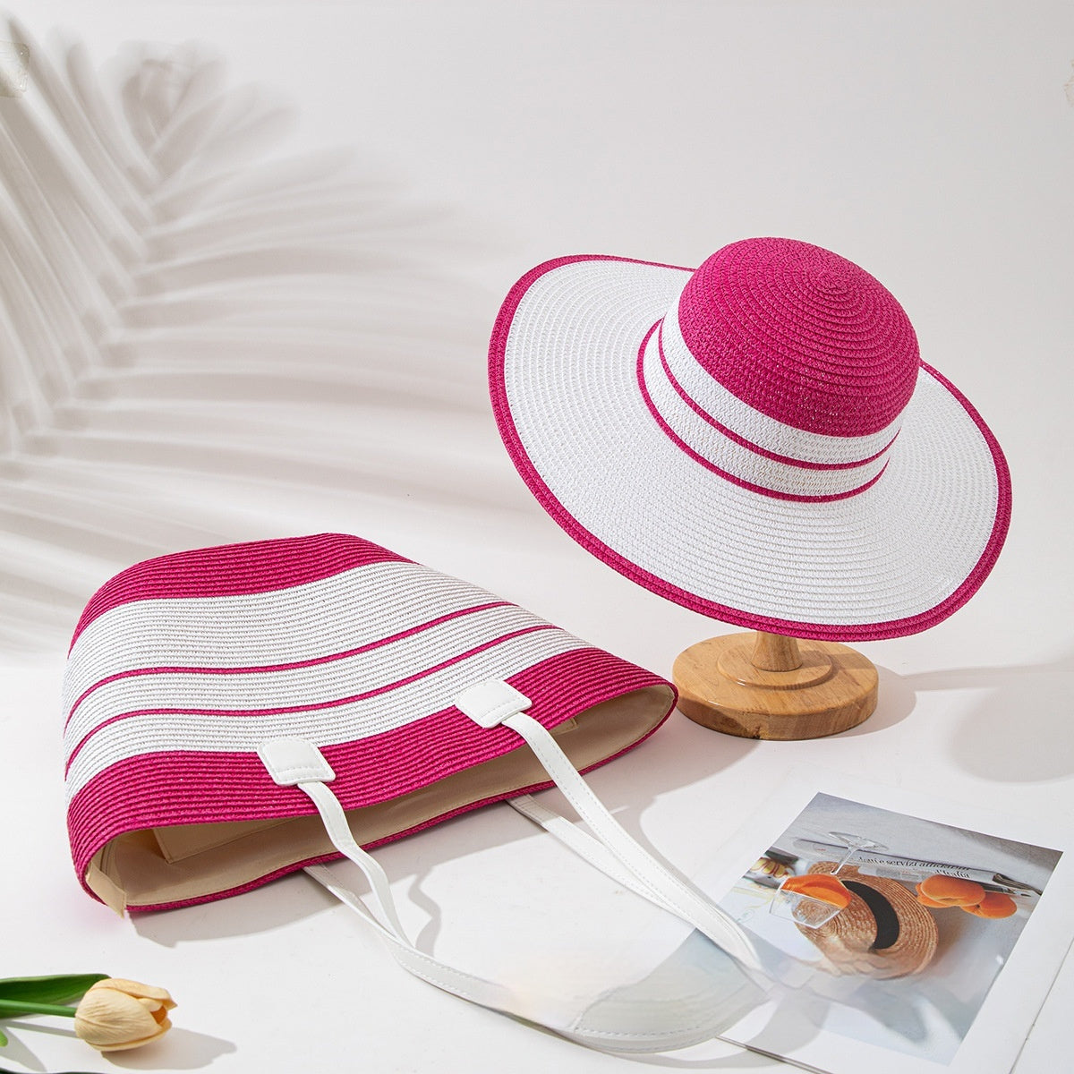 Set chapeau paille + sac plage deux pièces – anti-UV respirant vacances