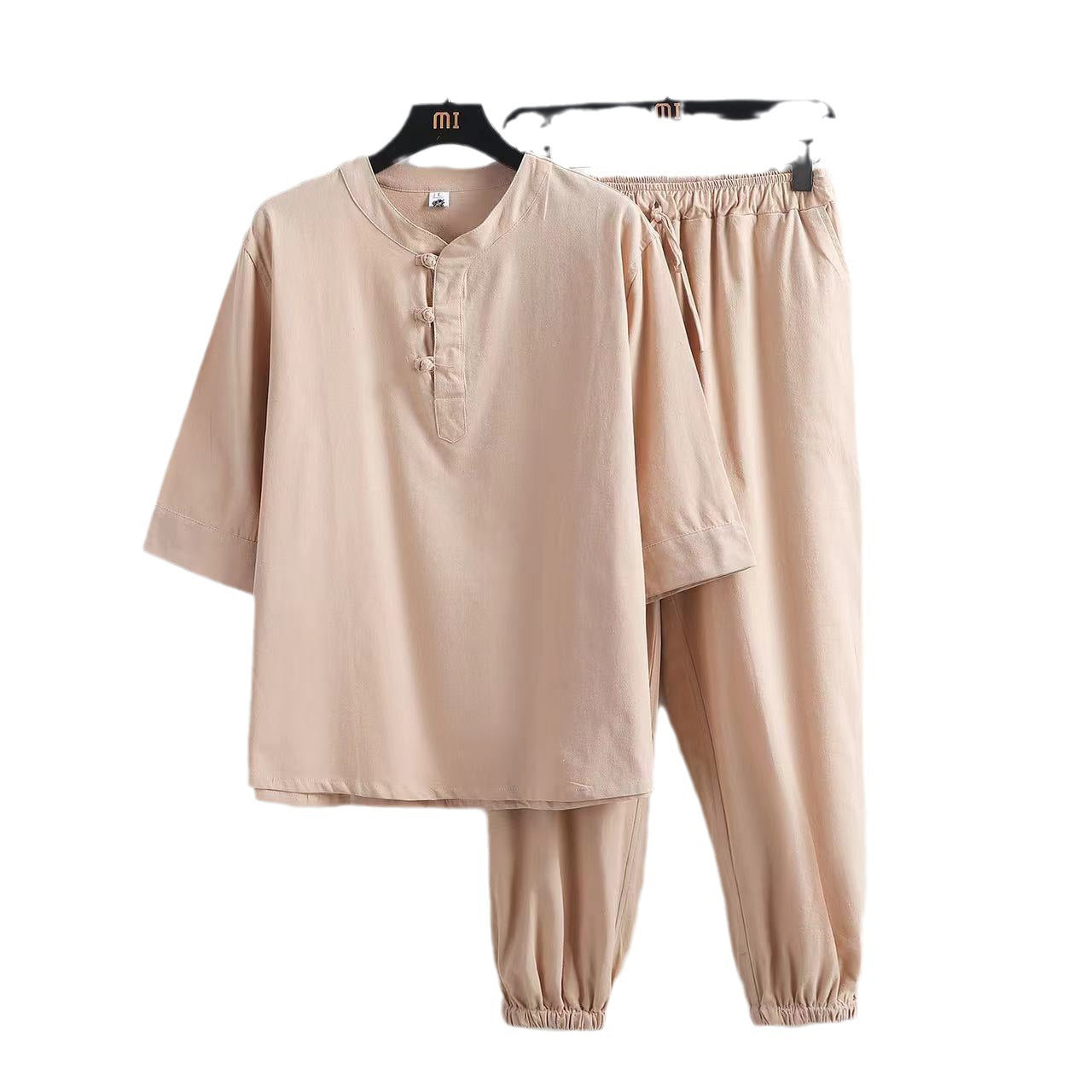 Costume hanfu lin manches courtes boucles bouddhistes – style chinois été homme