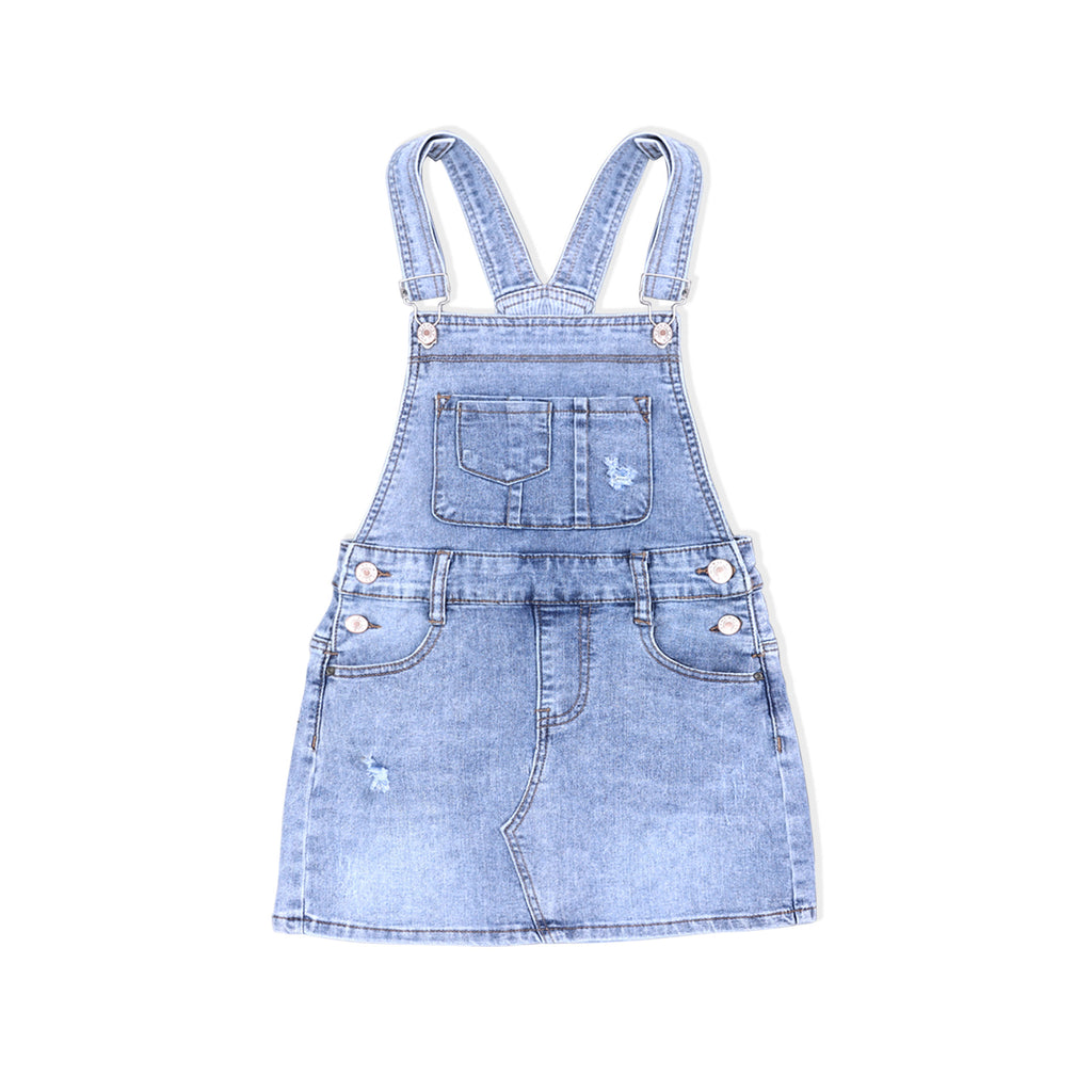 Jupe salopette en denim stretch déchiré fille