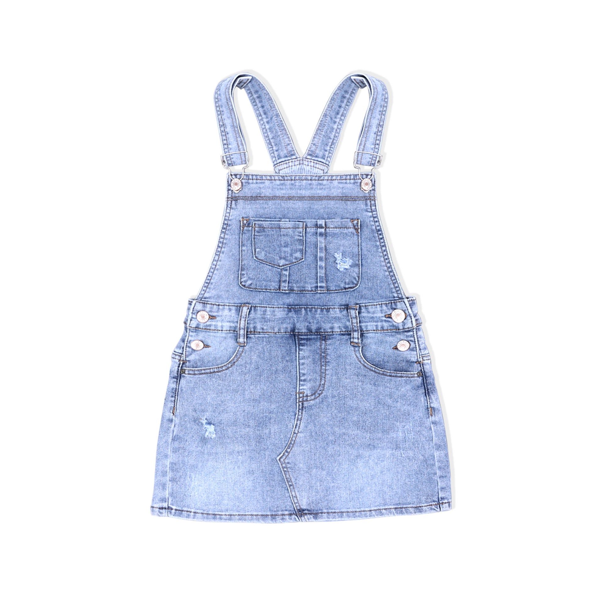 Jupe salopette en denim stretch déchiré fille