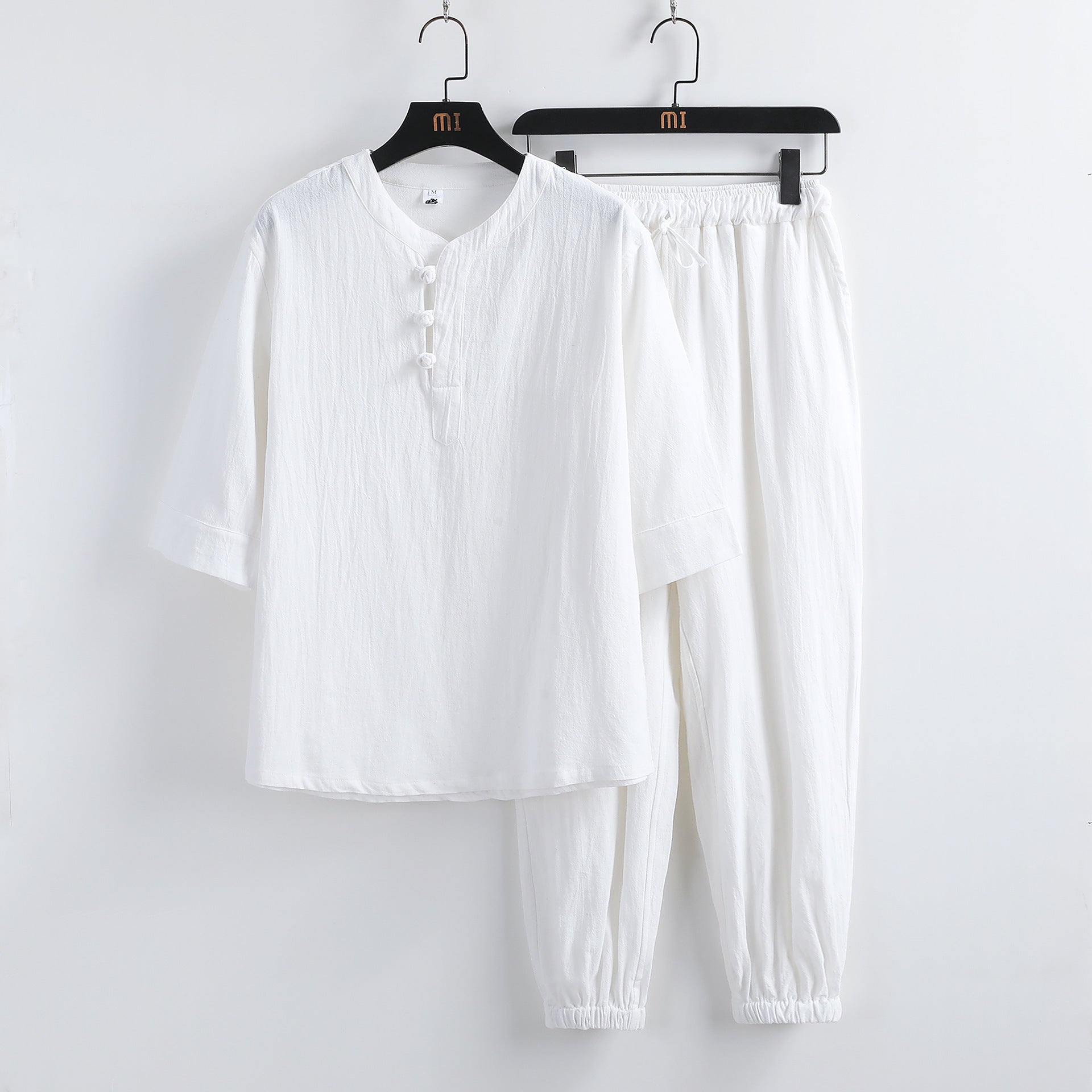 Costume hanfu lin manches courtes boucles bouddhistes – style chinois été homme