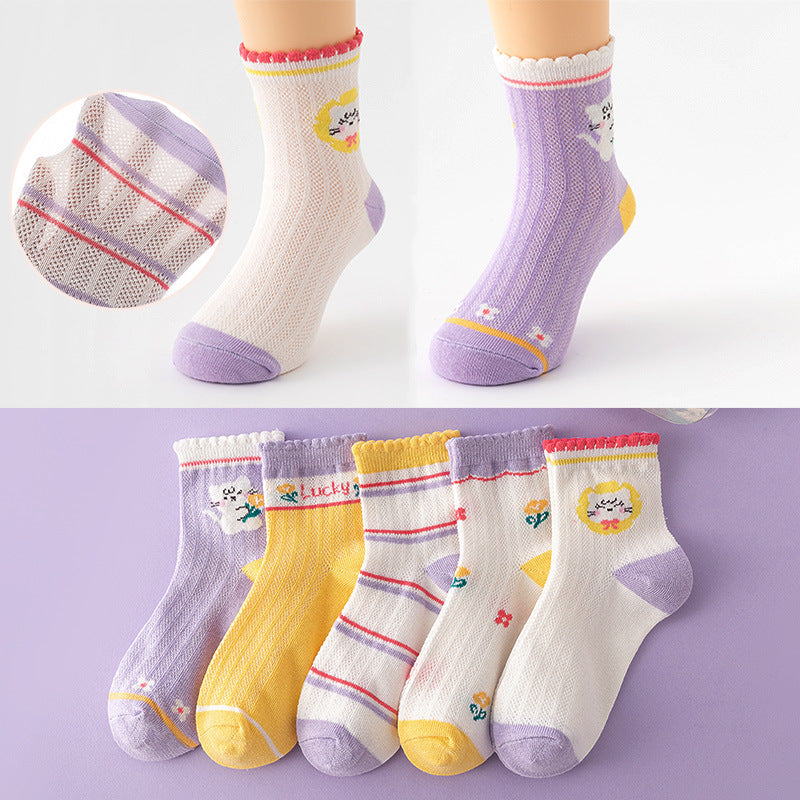 Chaussettes coton respirantes enfants dessin animé – printemps automne 5 paires