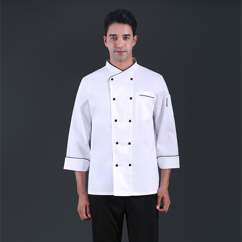 Uniforme chef manches courtes/longues polyester coton – restauration hôtel blanc/noir