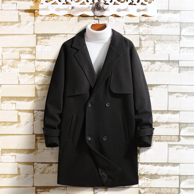 Manteau mi-long homme en laine croisée – coupe loose, élégant et polyvalent