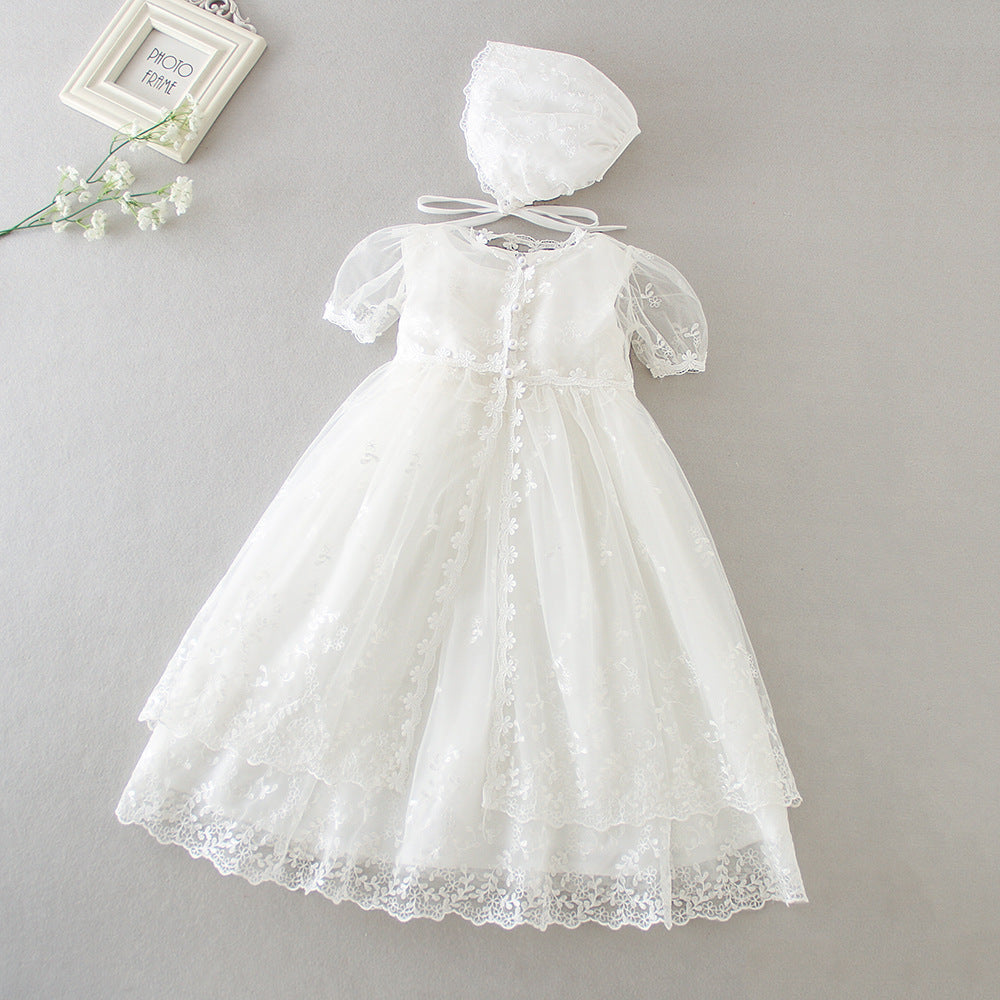 Robe baptême bébé fille longue satin blanc – 0-24 mois Carvose Chic