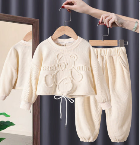 Ensemble hoodie pullover ours fille coréen – rose/gris