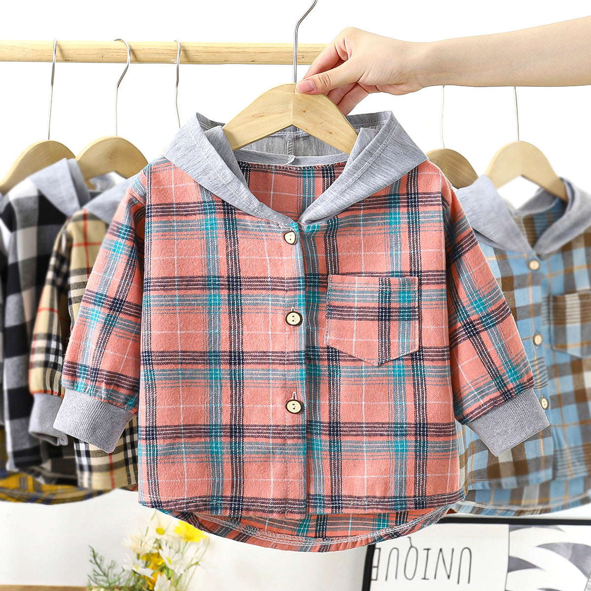 Chemise à carreaux capuche unisexe enfant/adolescent