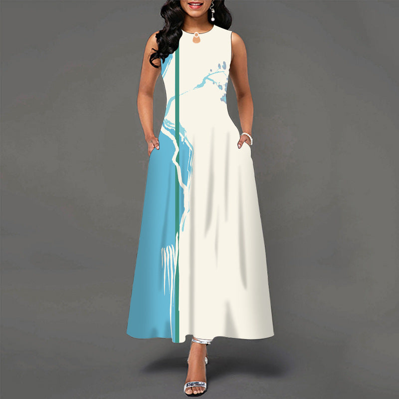 Robe tank imprimée, col rond, sans manches femme