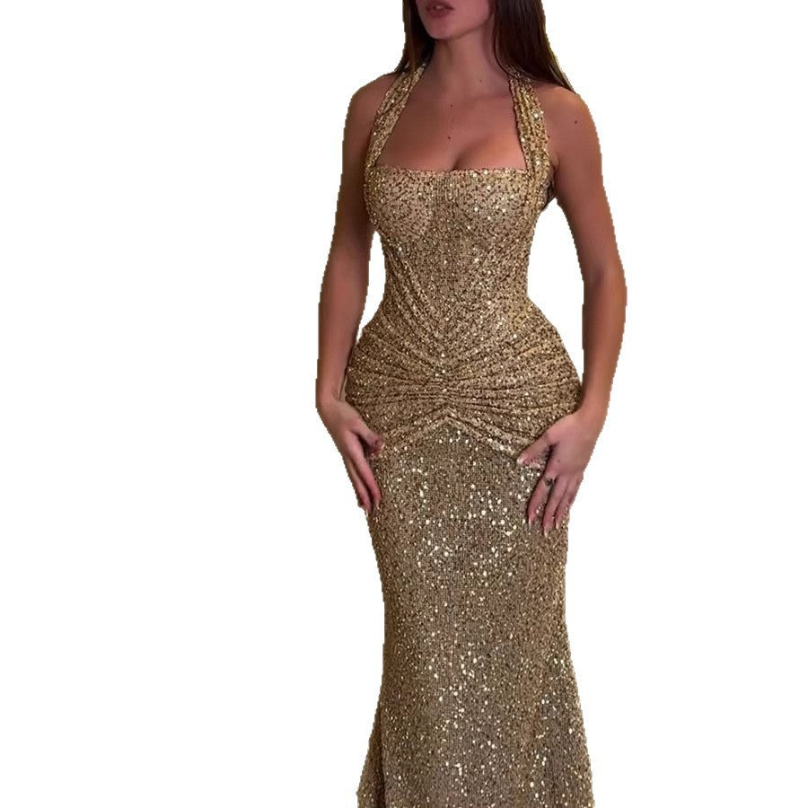 Abito donna con paillettes halterneck – party holiday casual chic