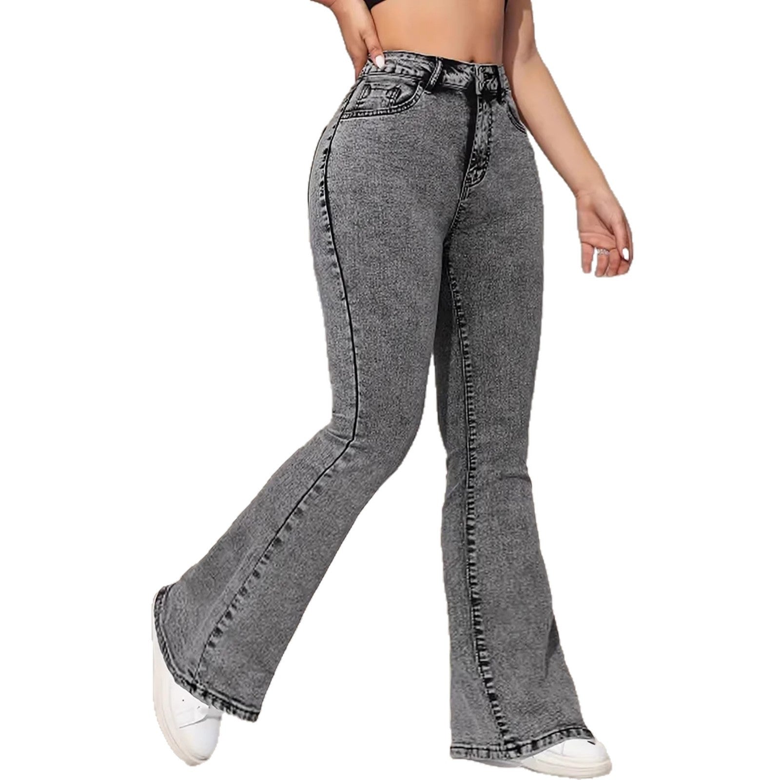 Pantalon évasé denim taille mi-haute – Design polyvalent chic
