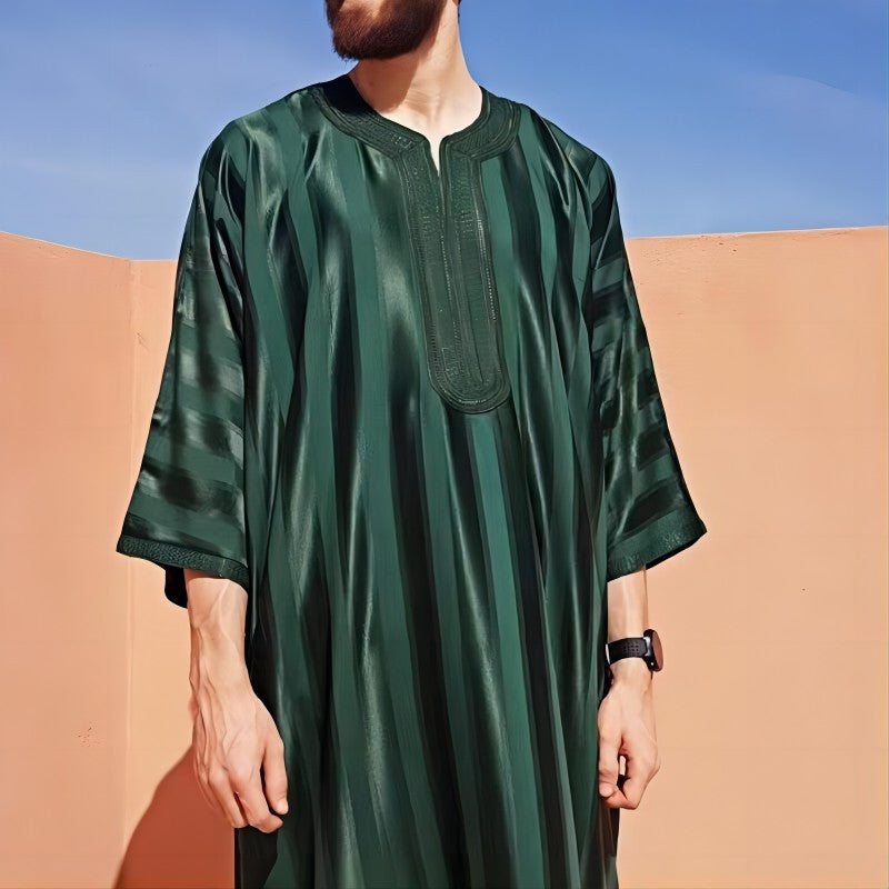 Thobe musulman brodé vert foncé homme – style arabe