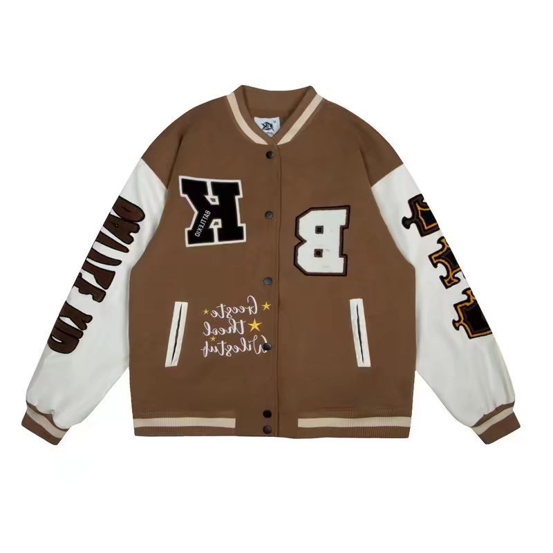 Giacca baseball vintage donna, monogramma ricamato, stile lettere, misto cotone