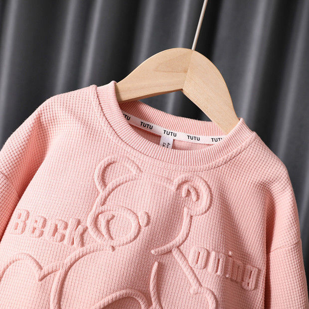 Ensemble hoodie pullover ours fille coréen – rose/gris