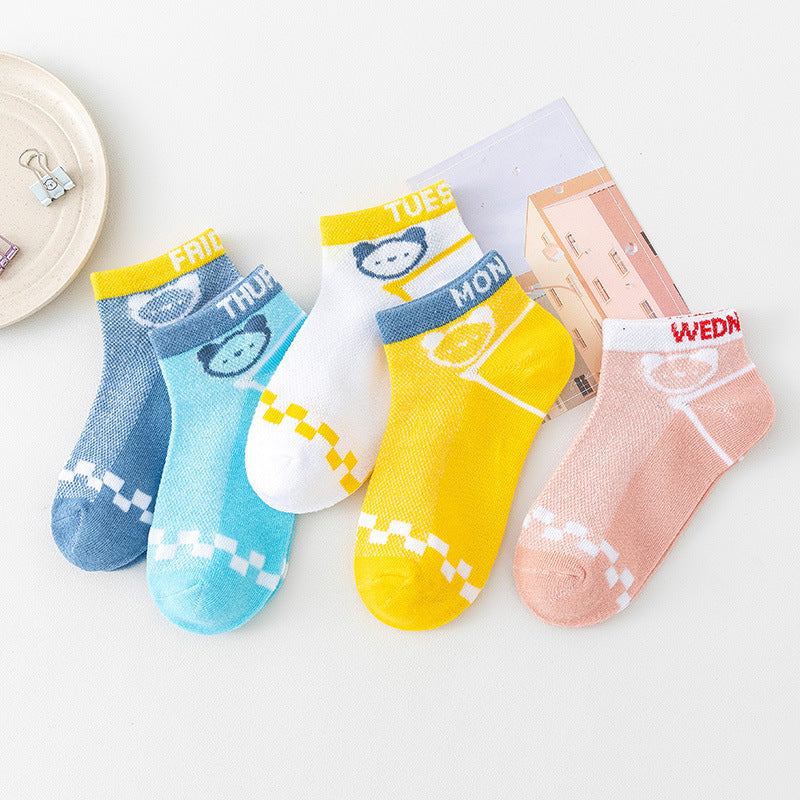 Chaussettes coton respirantes enfants dessin animé – printemps automne 5 paires