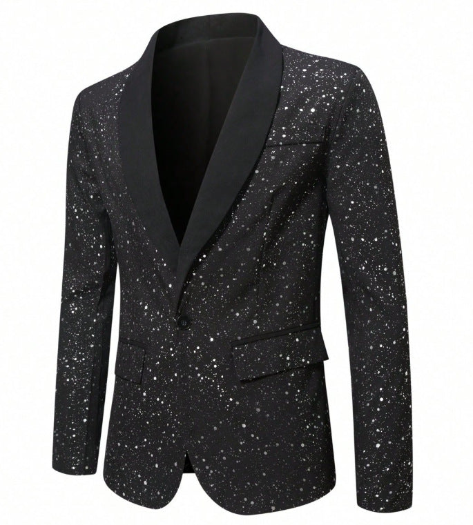 Blazer brillant mariage banquet homme noir – tenue soirée formelle