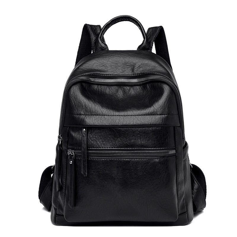 Sac à dos étudiant cuir souple PU grande capacité – noir/marron antivol