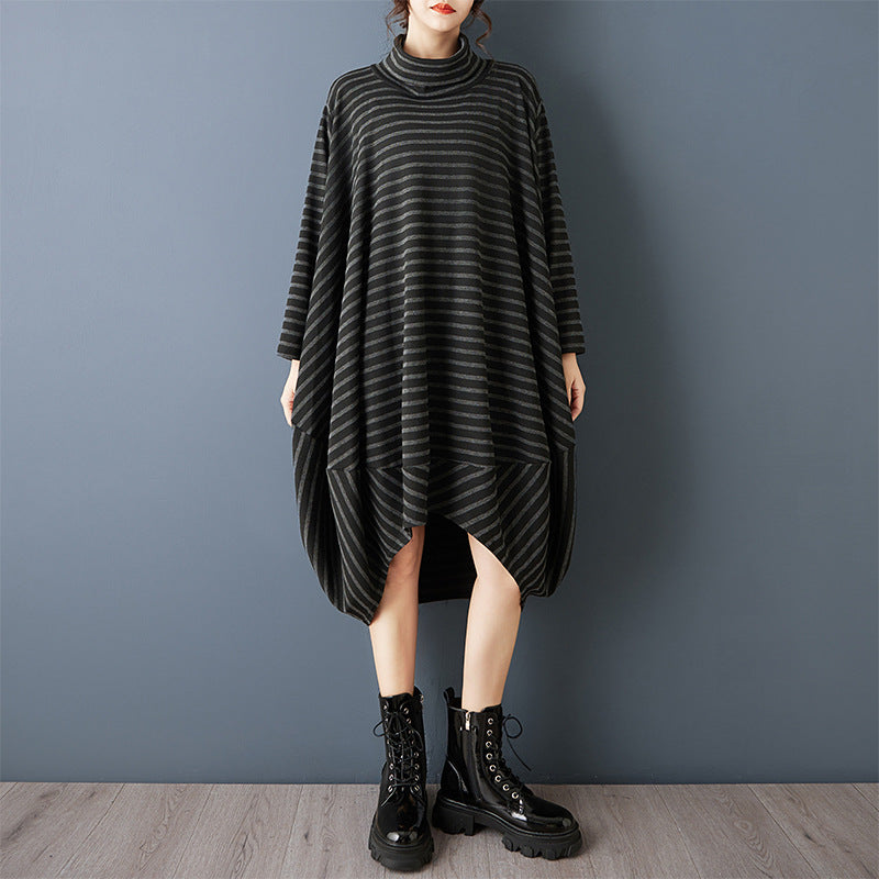 Robe femme décontractée col haut asymétrique – polyvalente et stylée.