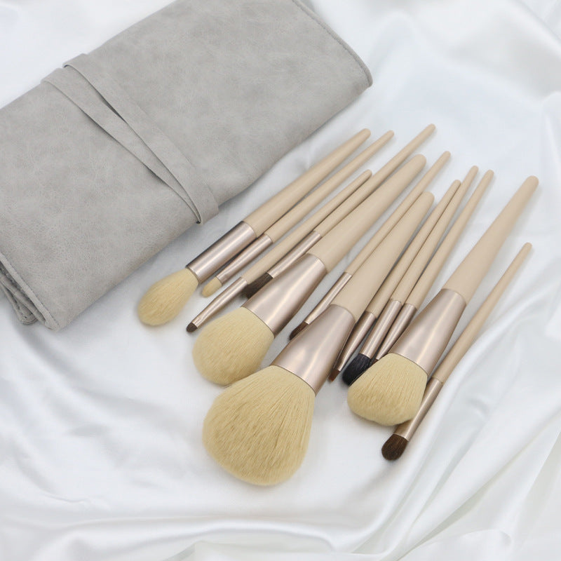 Set 12 pinceaux maquillage crin cheval bois – coffret Morandi rose 18,9cm