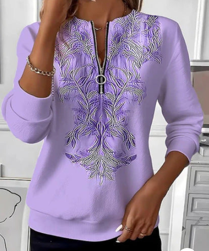 Women's long-sleeve pullover sweatshirt with festive trendy patterns.