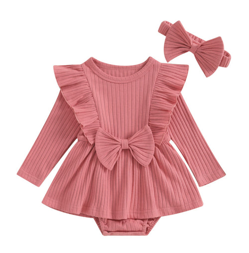 Robe bébé fille à manches longues rayée – coton doux, style basique