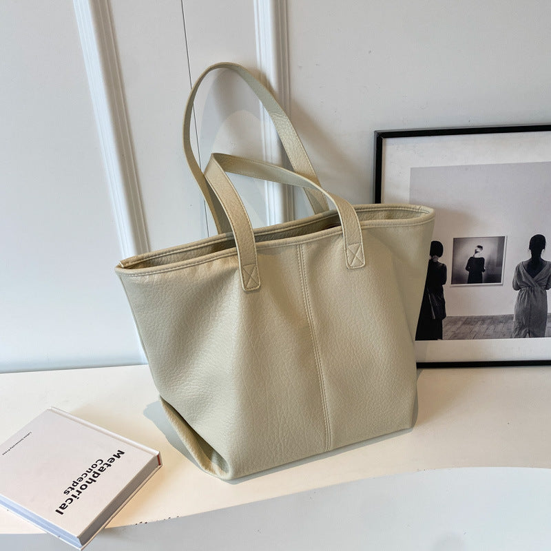 Sac fourre-tout rétro femme chic – tote bag PU souple, style commuting