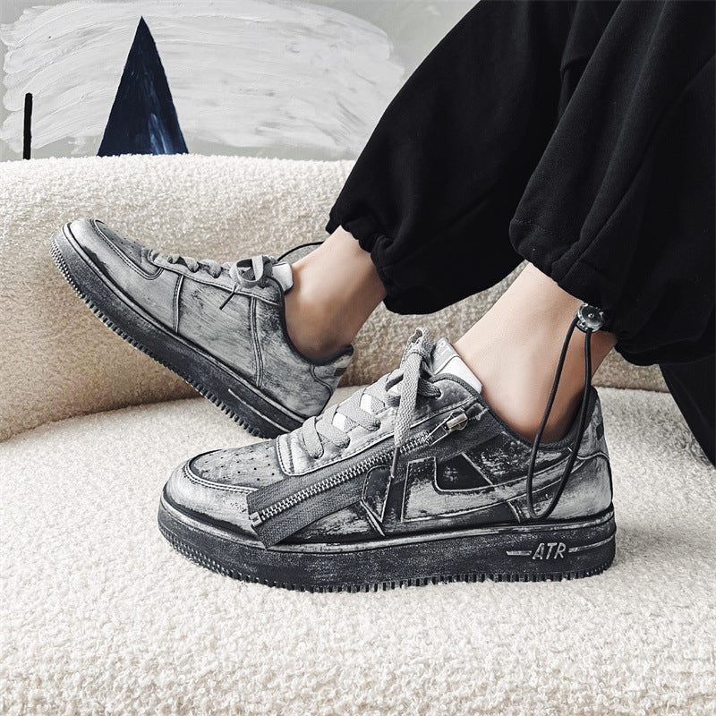 Baskets montantes custom avec zip effet distressed