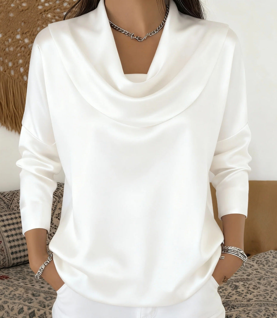 Chemisier satin col bateau femme chic décontracté.