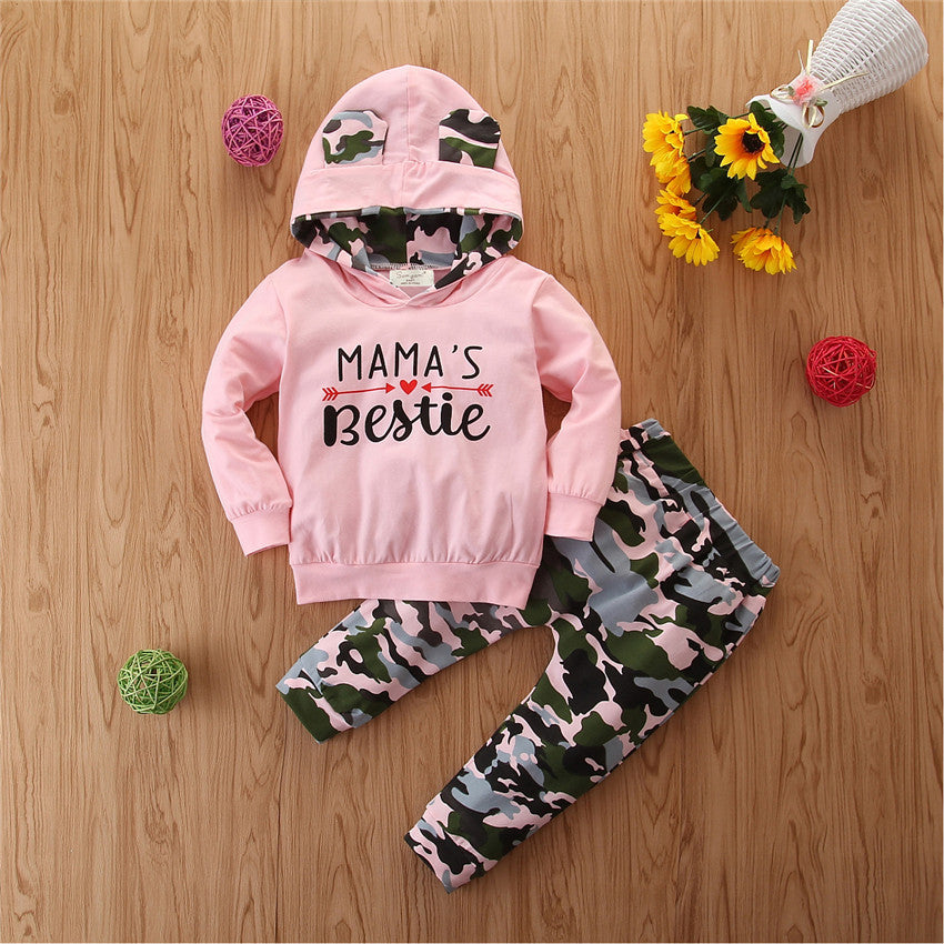Ensemble hooded 2 pièces fille : motif camouflage tendance Ins.