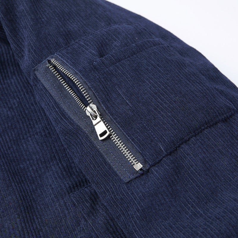 Veste oversize velours côtelé col chemise – kaki/bleu/noir-gris