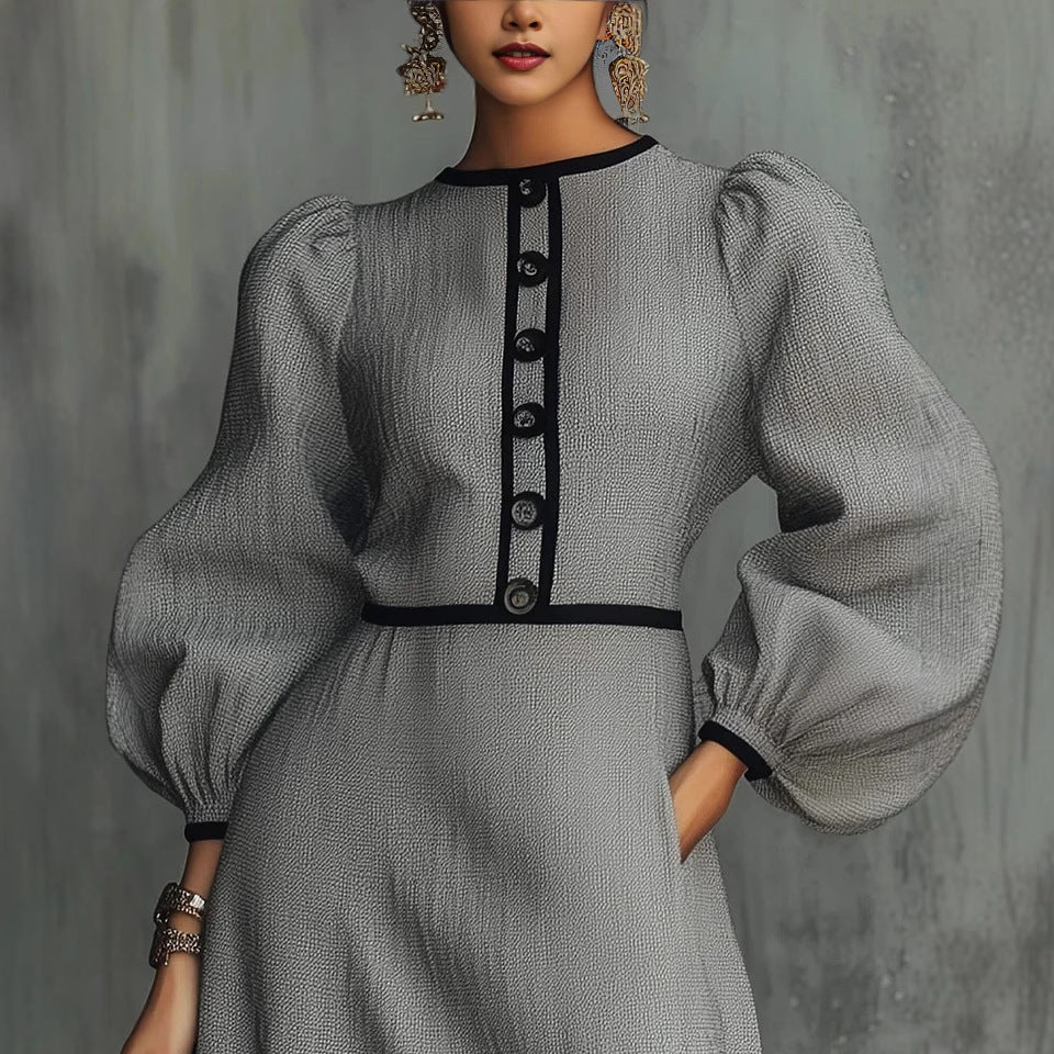 Robe tricot patchwork gris Chanel-inspired – élégante sophistiquée