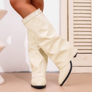 Bottes cuissardes style britannique talon épais automne grande taille