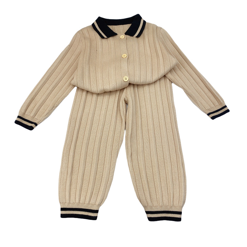 Ensemble fille en maille 2 pièces kaki – pull manches longues et pantalon
