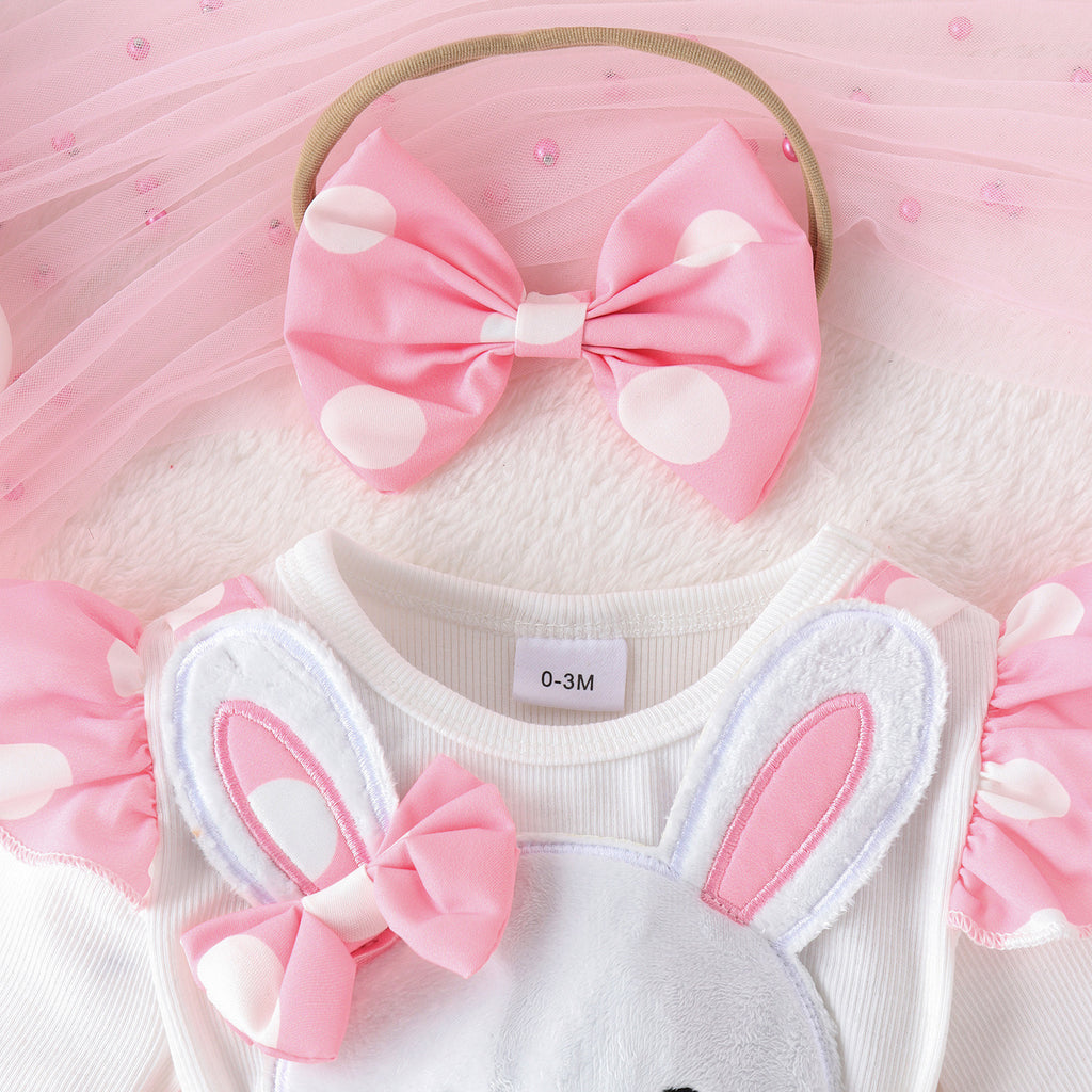 Combinaison lapin bébé fille manches longues blanc + bonnet