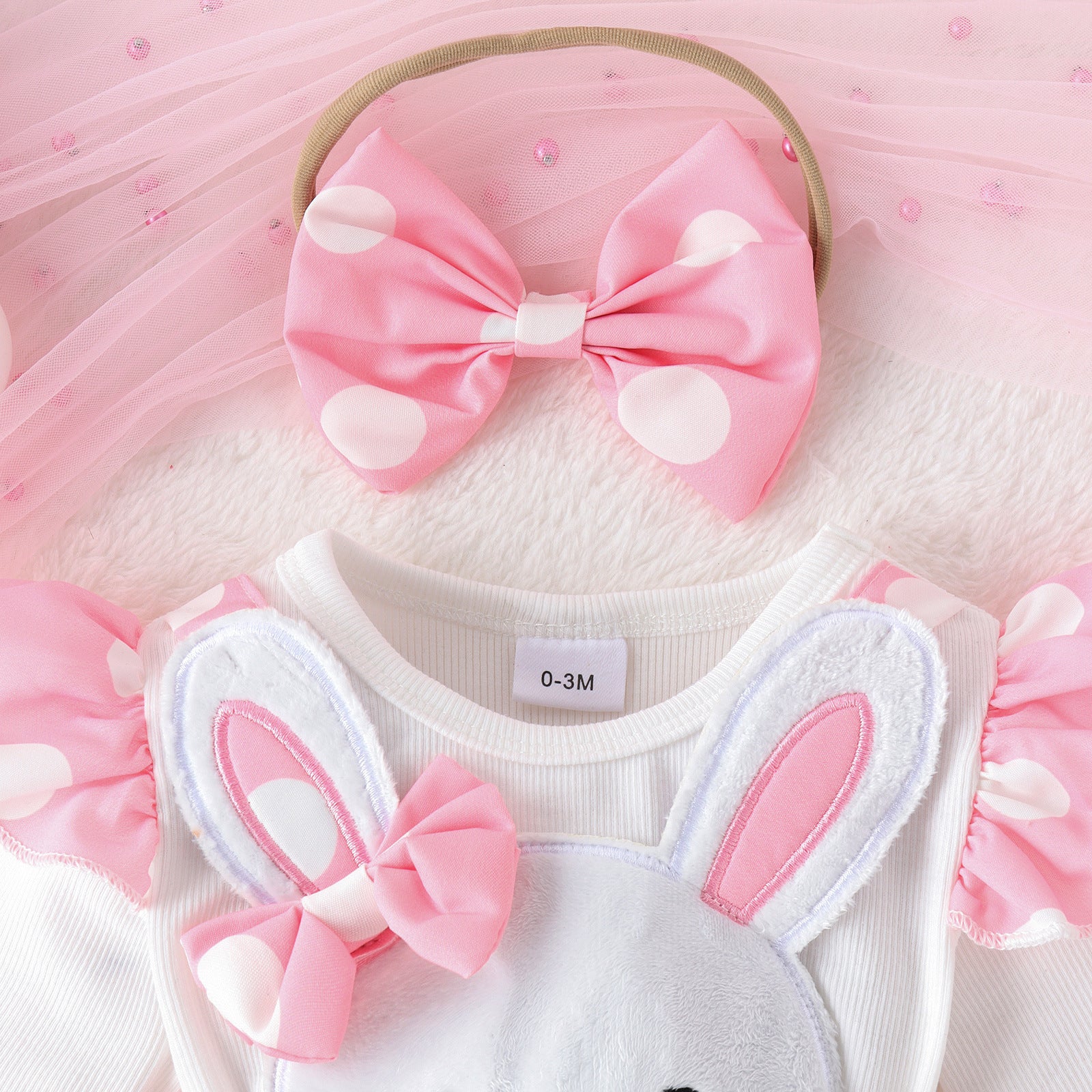 Combinaison lapin bébé fille manches longues blanc + bonnet