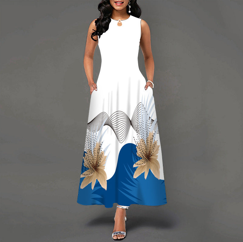 Robe tank imprimée, col rond, sans manches femme