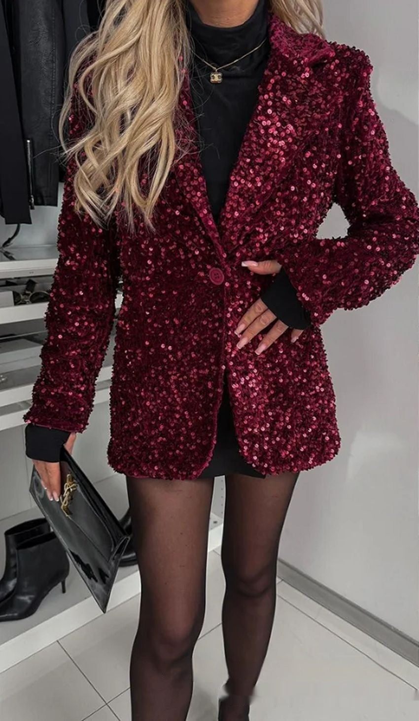 Blazer Brillant Femme Épuré Polyvalent